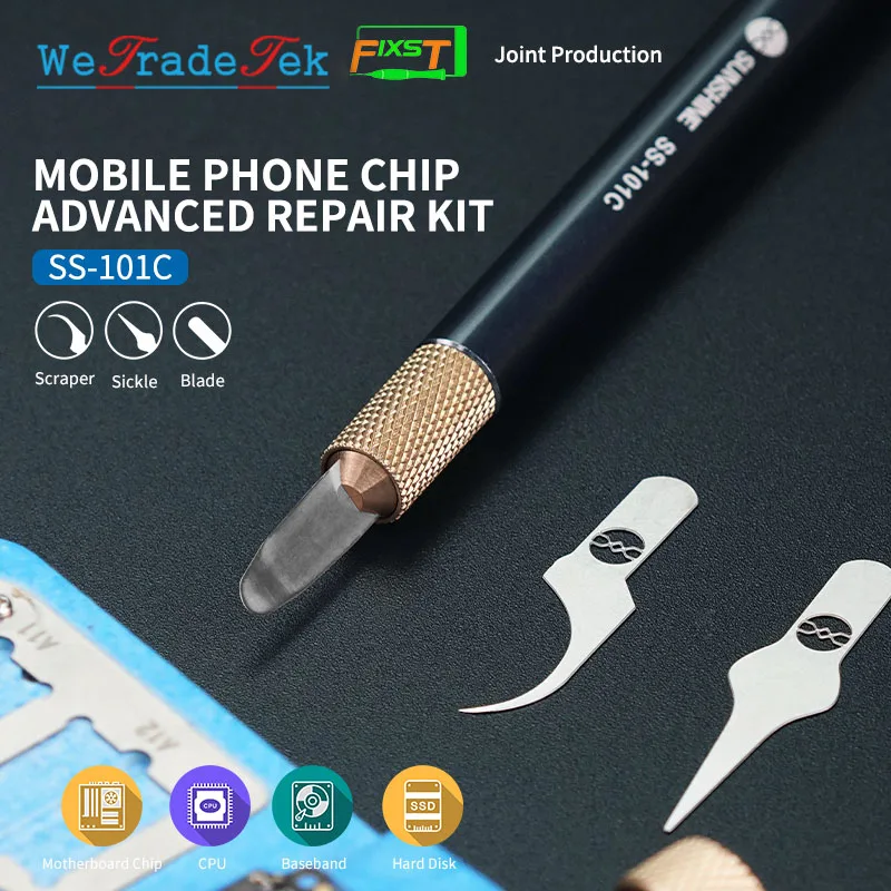 Baratos SS 101C IC Chip NAND cuchillo mano pulida CPU palanca borde pegamento para iPhone placa madre BGA removedor de pegamento herramienta de palanca con 3 hoja