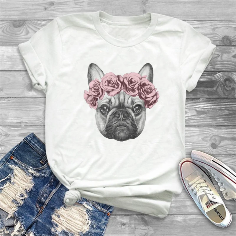 

2019 New Summer T shirt Women Cute French Bulldog Print T Shirt Cool Casual Tops Girl Punk tee Fashion harajuku style t shirt