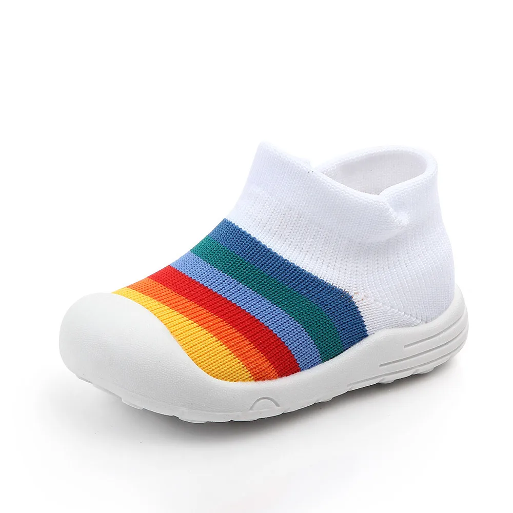 Lovely Baby Girl Boy Casual Cotton First Walkers Shoes Rainbow Color Striped Anti Slip Newborn Baby Boy Crib Shoes