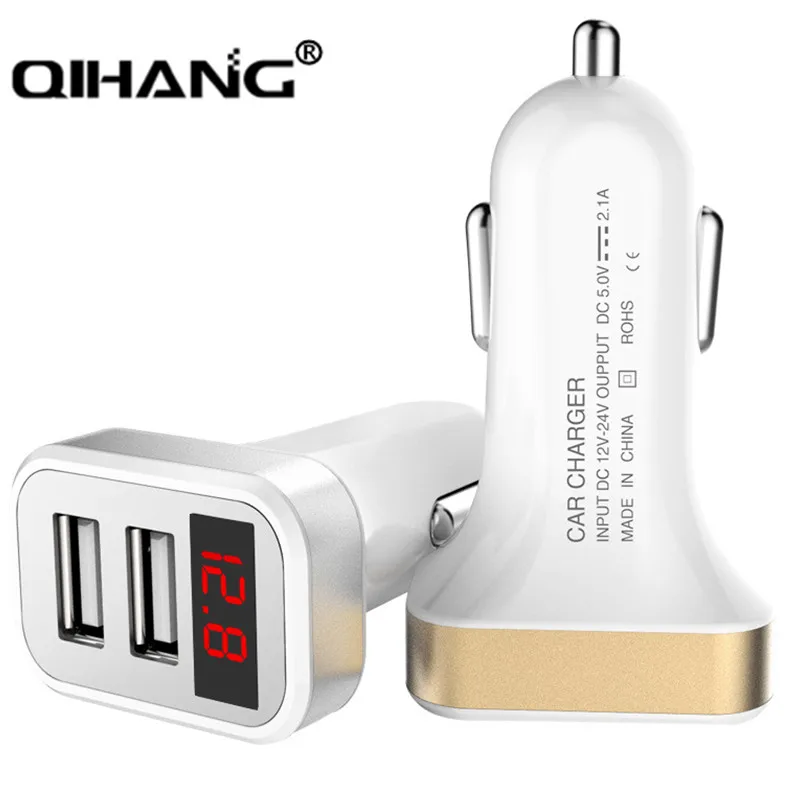5V 2.1A Car Charger Dual USB With LED Display Voltage Current Low