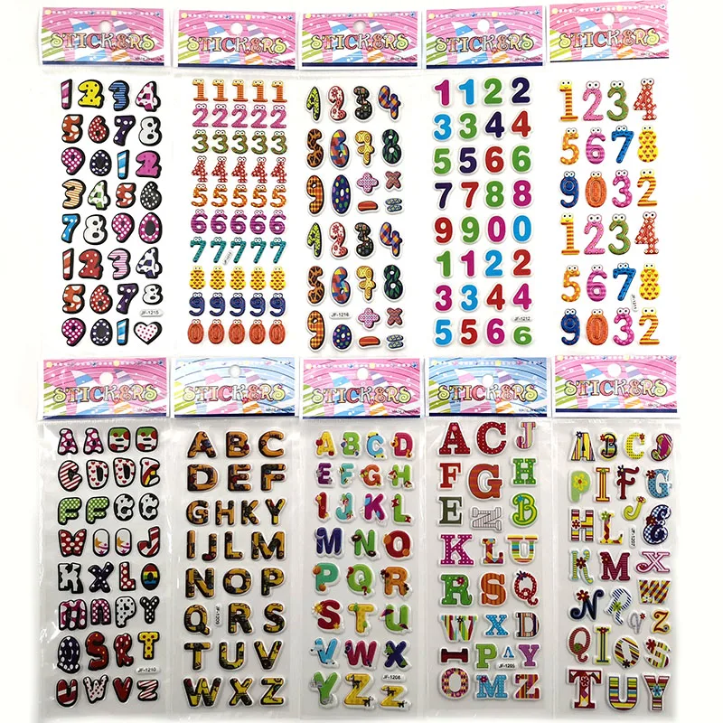 

10Pcs Different 3D Stationery Sticker Pegatinas For Kids On Diary Phone Laptop Gifts Figure Alphabet Office School Supplies