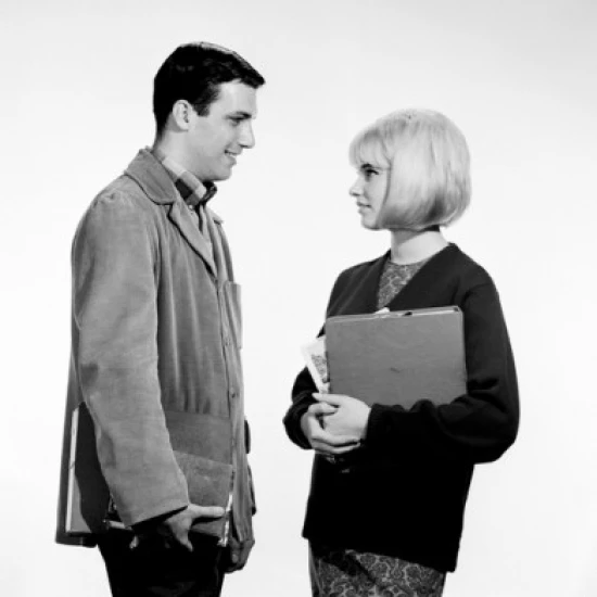 Pair of university students talking Poster Print (18 x 24)