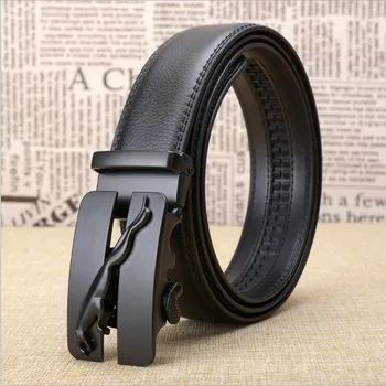 

2019 Automatic Buckle Belts Leopard Belt Split Leather Male Black Business Belt Jeans Strap Oversize 125CM 130CM ZLB295