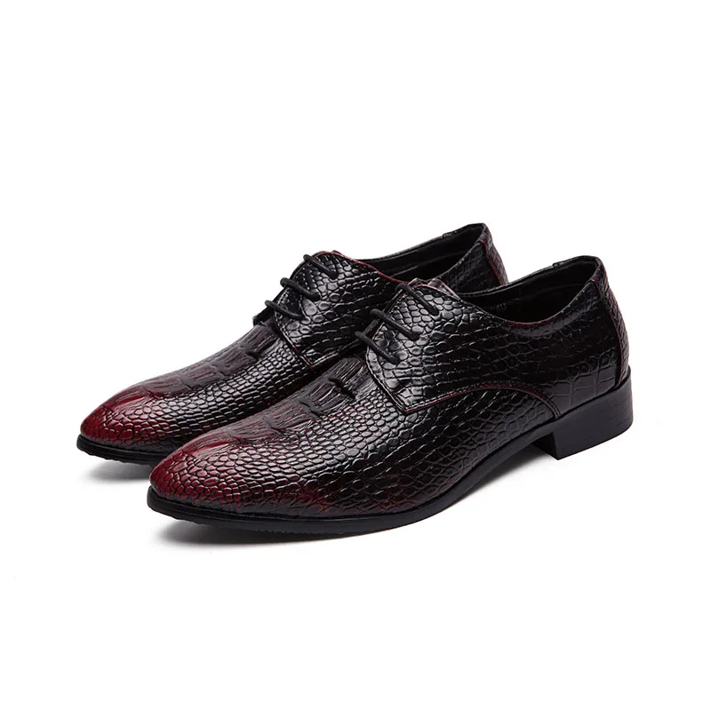 designer snake skin formal leather men shoes crocodile pattern dress wedding male footwear pointed toe brogue oxfords for men (1)