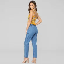 Европейский и американский модный Индивидуальный Лидер продаж Глобальный синий пояс украшение Высокая талия прямые женские джинсы