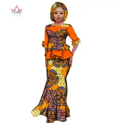Лето 2019 г. Африканский Дашики для женщин o-образная юбка комплект натуральный Базен riche модная одежда хлопок плюс размеры BRW WY2394