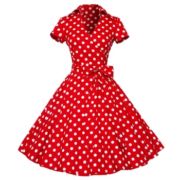

Women Ladies Hepburn Style Summer Dress Polka Dot Short Sleeve Rockabilly Waist Big Swing Tutu Dresses Plus Size
