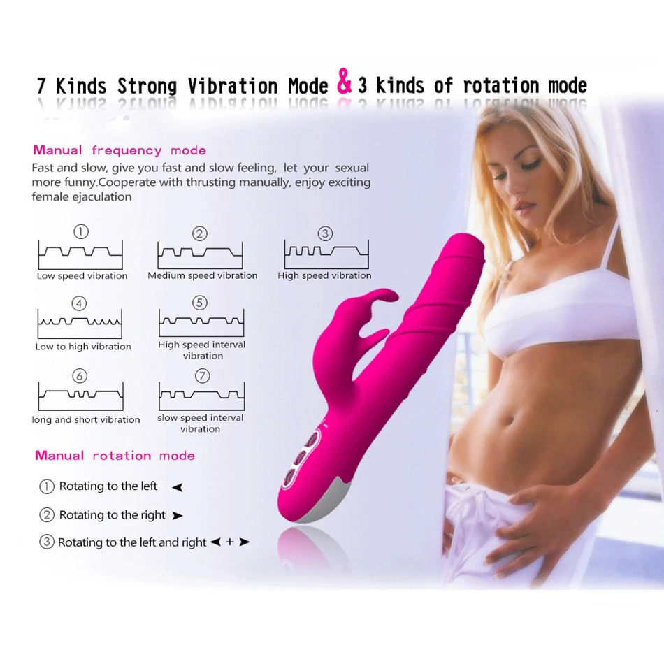 Rabbit Dildo Vibrator Dual Motor 7 Vibration 360 Degree Rotating Clitoris G Spot Vagina Stimulate V