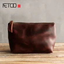 AETOO Original leather simple portable makeup bag head layer of leather ladies small hand bag package