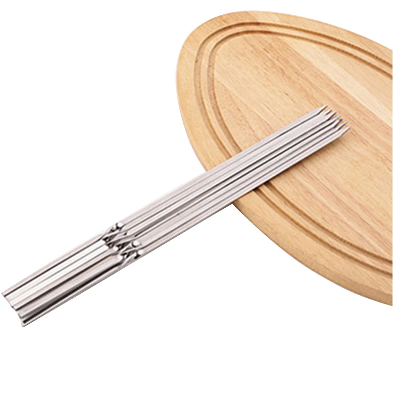 10pcs 15.7'' BBQ Flat Skewers Stainless Steel Barbeque Skewers Portable Shish Kabob Sticks Brbecue Grill Churrasco Sticker
