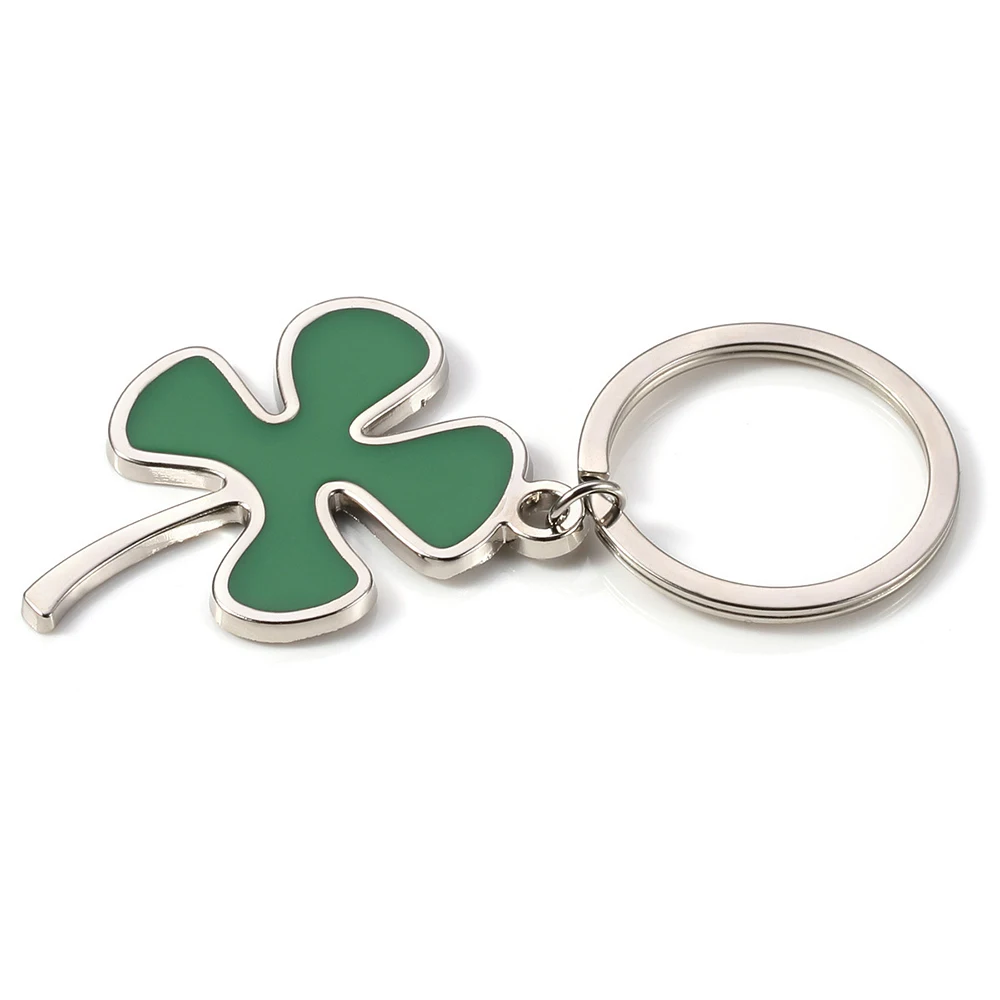 

Car Keychain Green Leaf Metal Key Chain Key Ring Holder Keyring Fashion Creative Beautiful Four Leaf Clover Steel High Quality