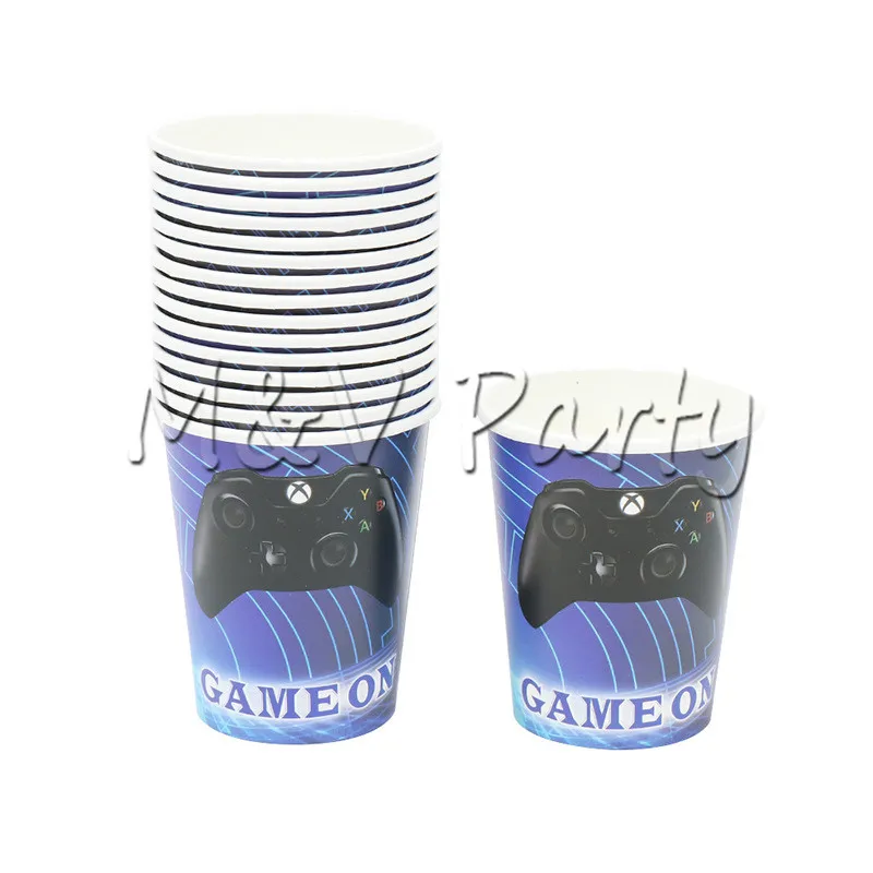 104pcs/lot Blue Game Theme Party Disposable Tableware Set Paper Cup Plates Napkin Set Kid Game Party Decoration Supplies