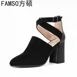 FAMSO/2019 новые туфли на каблуке, женские босоножки с острым носком, большие размеры 34-43, дизайнерские вечерние туфли-лодочки, Летние