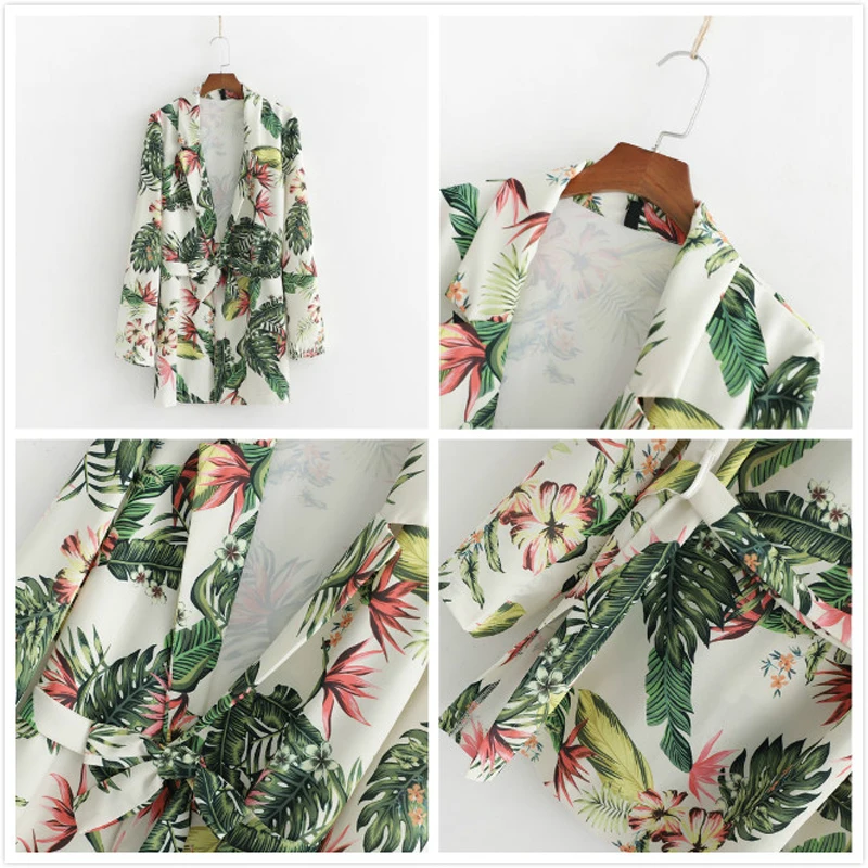2019 Spring New Vintage Blazer Women Sashes Floral Print Female Jacket Blazers Tops Long Sleeve Blazer Feminino Outerwear Coat