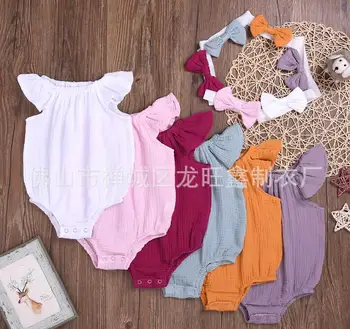 

Kids Baby Girl Summer Clothes romper with headband Jumpsuit Outfits Baby Clothing