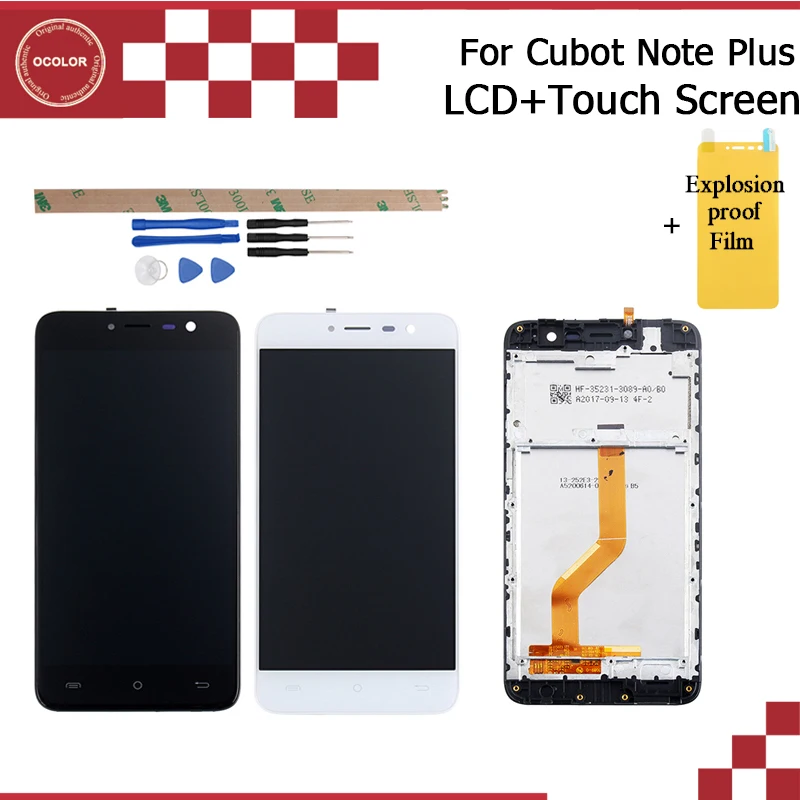 

ocolor For Cubot Note Plus LCD Display And Touch Screen With Frame Assembly Repair Part Mobile Phone Accessory +Tools +Film