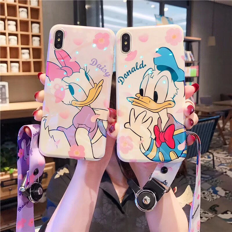 

maosenguoji Blu-ray funny cute cartoon donald duck daisy neck rope Mobile Phone Case for iphone 6 6s 7 8 plus X XR XS MAX cover