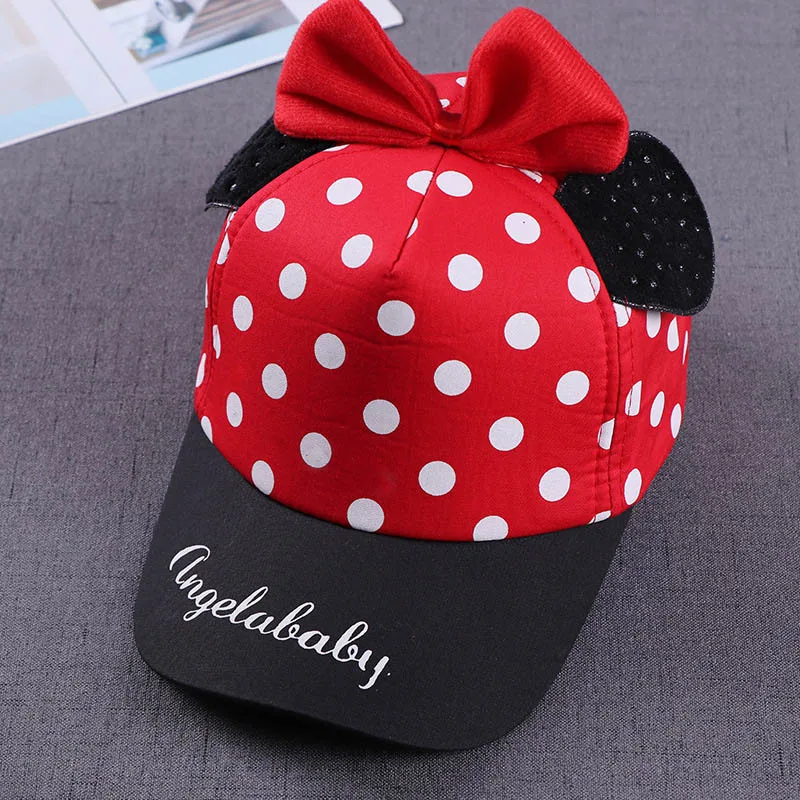Style 2 red Летняя Милая Кепка в горошек с большим бантом, хлопковая детская бейсбольная кепка для девочек, Кепка с козырьком в стиле хип-хоп, Кепка от солнца, Кепка с козырьком - Цвет: Style 2 red