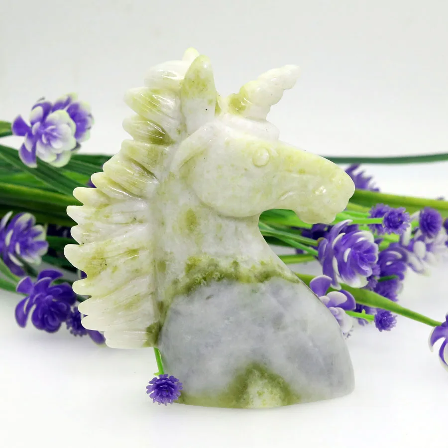 

3.5"LANTIAN JADE Carving Unicorn Crystal Skull Crystal Realistic Healing Furnishing Articles Figurine MU08