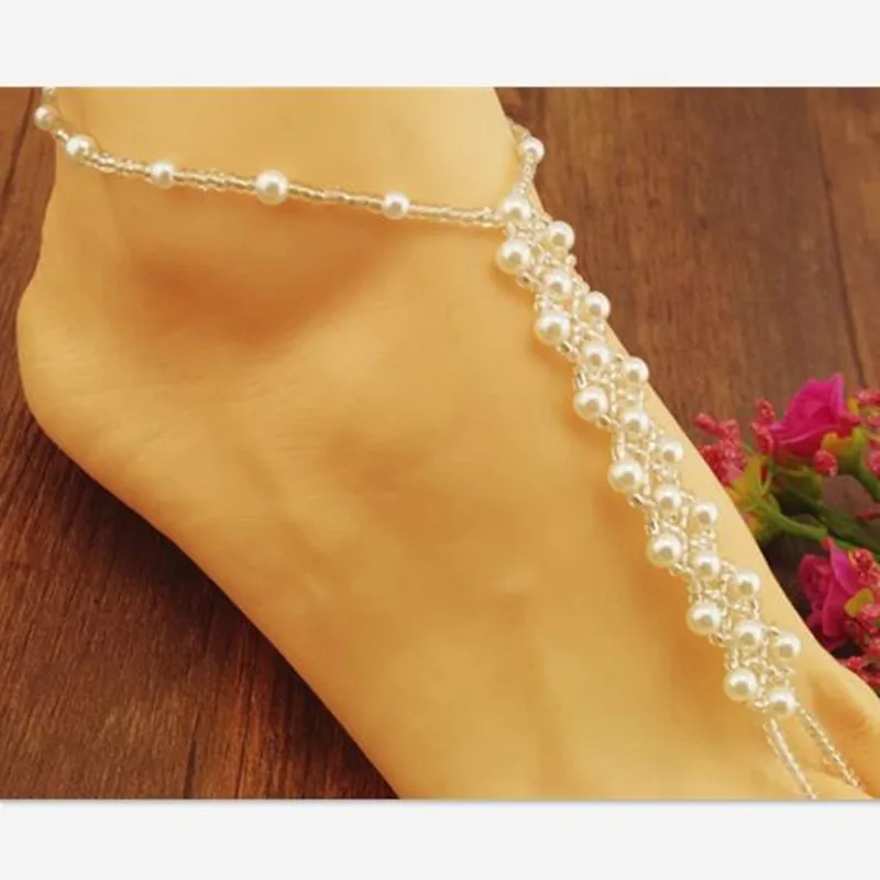 

1 pcs Summer Beach Imitation Pearl Wedding Anklet Multilayer Barefoot Sandals Stretch Ankle Chain Footless Bridal Foot Jewelry