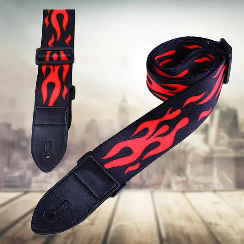 

PU Leather Guitar Strap Adjustable Belt Lightning Flame Pattern for Bass Folk Acoustic Guitar FH99