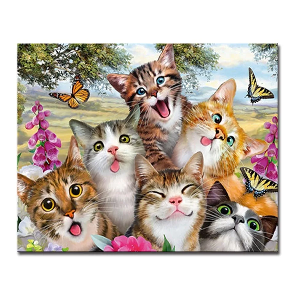 

DIY Handpainted Oil Paint By Numbers Draw Coloring Pictures Butterfly Cat On Modular Framed Canvas Wall Art Painting Paints