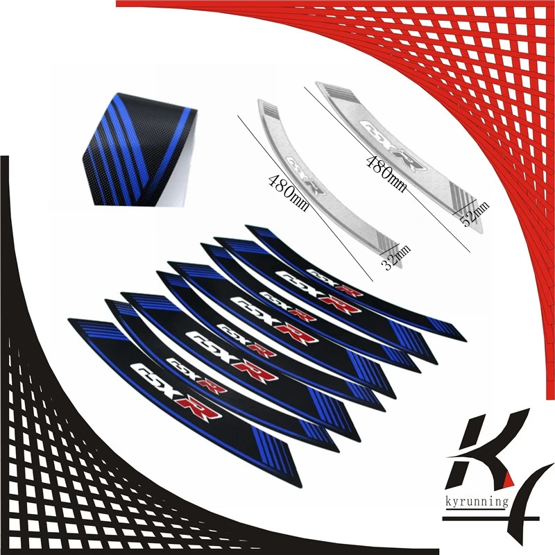 KYRUNNING High Quality Motorcycle rim strips "GSXR" logo Stickers wheel decals for SUZUKI GSX R