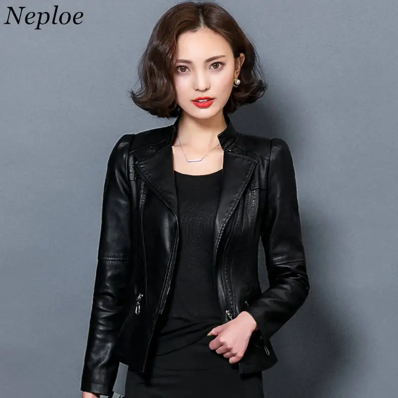 Neploe Women PU Leather Jacket 2018 New Plus Size 5XL