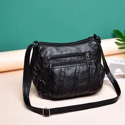 AUAU-модная женская сумка через плечо Черная мягкая моющаяся кожаная сумка через плечо Лоскутная сумка-мессенджер маленькая сумка с