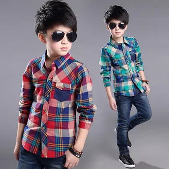 

JXYSY 2019 Kids Shirts for Boys Long Sleeve Plaid Tops Autumn Children Clothing Teenage Casual Blouses fashion Boys plaid shirt
