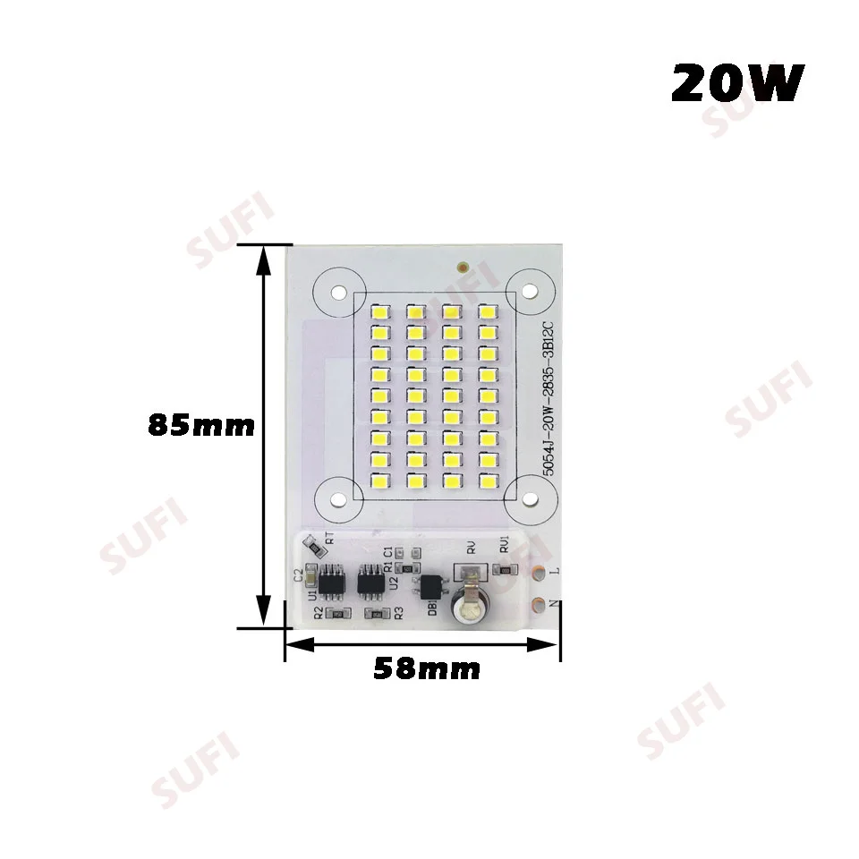 Светодиодный светильник с чипами AC220V Smart IC SMD 2835 Светодиодный светильник 10 Вт 20 Вт 30 Вт 50 Вт 100 Вт 150 Вт 200 Вт чистый белый для DIY наружный прожектор точечный светильник - Испускаемый цвет: 20W 220V