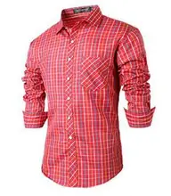 Mens Shirt Casual Popular Red Plaid Shirt Long Sleeve Shirt Slim Fit Cotton Cardigan Cardigan Good Brand New 2016 Size S-2XL7620