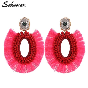 

Sehuoran Indian Bridal Wedding Statement Earrings For Women Boho Fringe Big Tassel Dangle Drop Earrings Beads Earings Jewelry