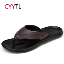 CYYTL 2019 Summer Men Slippers Leather Beach Outdoor Slides Non-slip Flip Flops Soft Indoor Sandals Fashion Rubber Home Shoes the new fashion woman handmade h slippers summer flip flops students beach shoes non slip soft soled indoor sandals