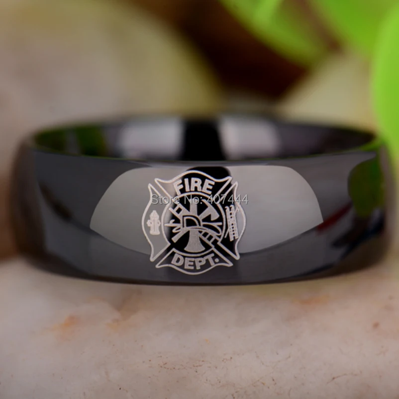 

Free Shipping USA UK Canada Russia Brazil 8MM Comfort Fit Firefighter Fireman Black Dome New Men's Fashion Tungsten Wedding Ring