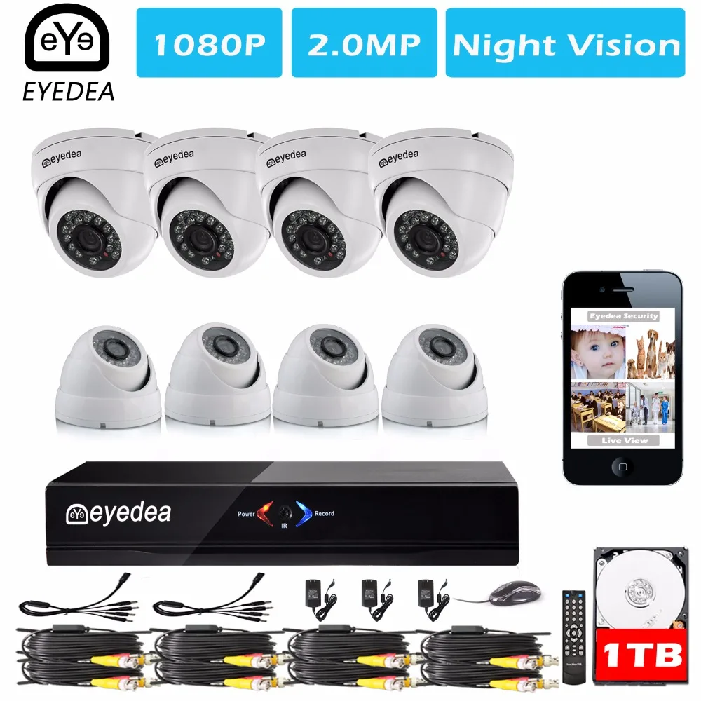 

Mother's Day Eyedea 8CH Phone View Motion Detect DVR 1080P 2.0MP Dome Outdoor Video Surveillance CCTV Security Camera System 1TB