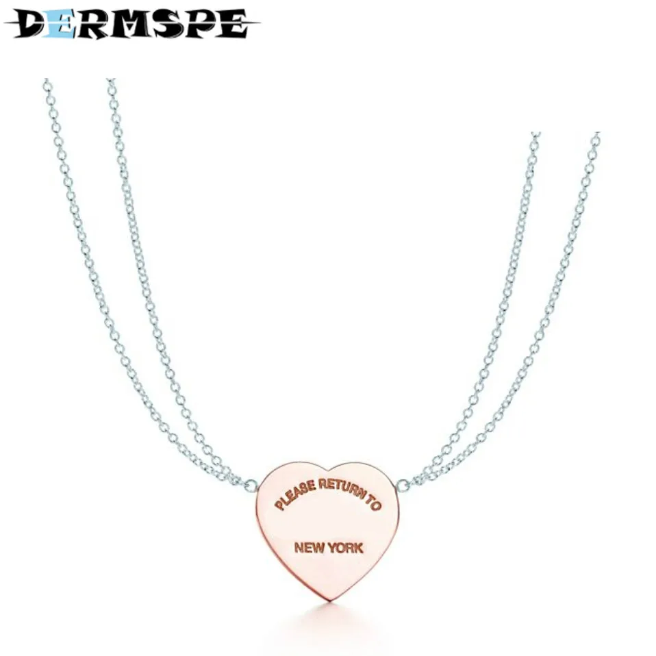 

DERMSPE Fashion Heart-Shaped Girl Necklace in TIFF 925 Sterling Silver Elegant Rose Gold Clavicle Gift