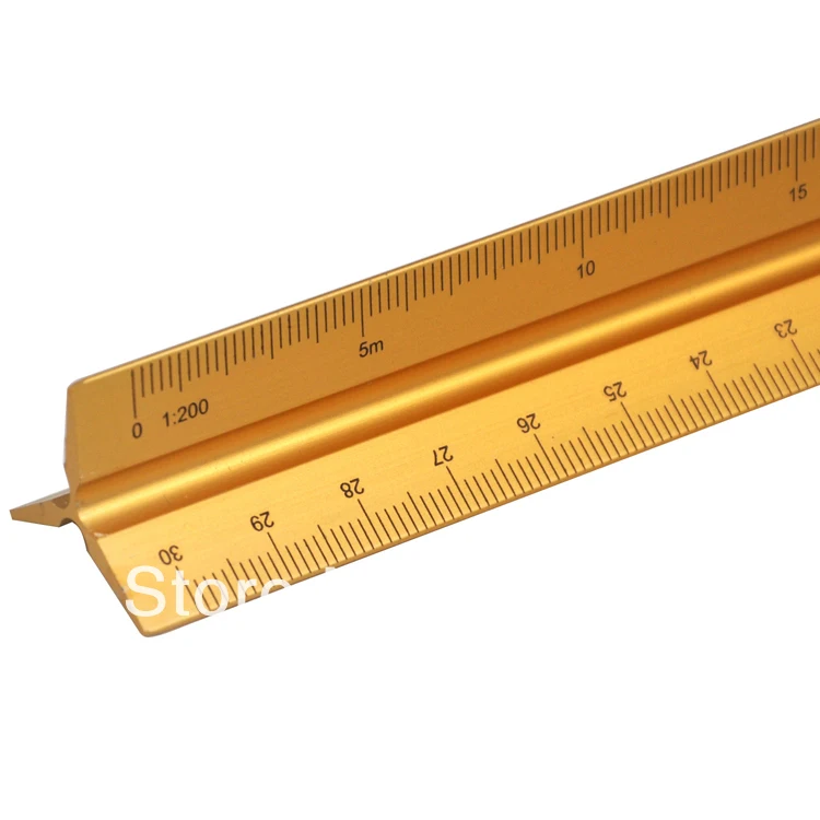 Tri Scale Triple Sided Aluminium Metal Ruler Measuring Drawing Cutting