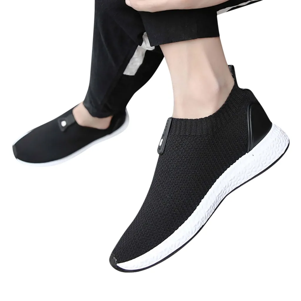 

2019 fashion men's sneaker casual shoes Men's solid color Fashion Summer Woven Sneakers Outdoor slip on Mesh Breathable Shoes