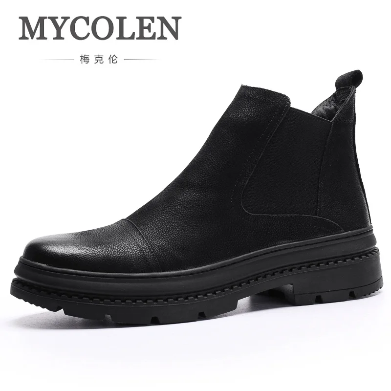 

MYCOLEN New Brand Fashion Mens Ankle Boots Genuine Leather Comfortable Soft Brown Black Wedding Men Boots Sapato Masculino