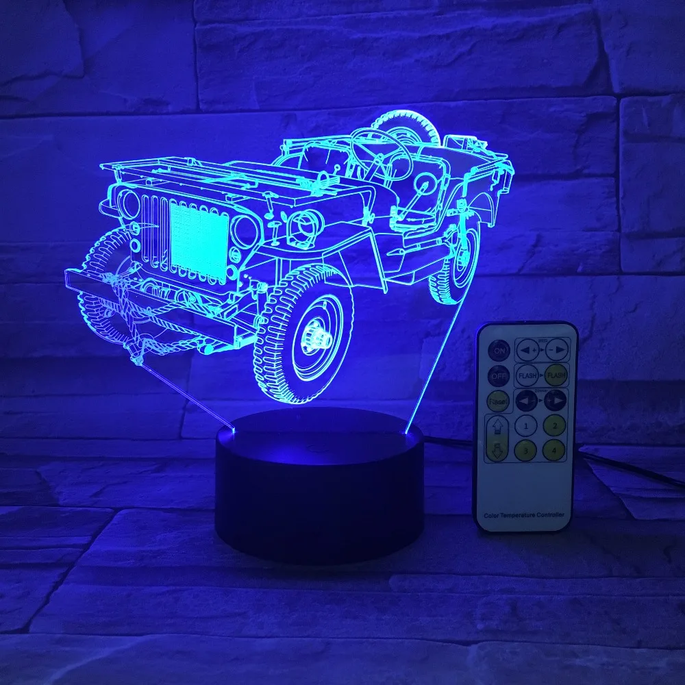 Jeep Truck Car ночник 3D USB сенсорный пульт дистанционного управления акриловая панель гравировка 7 цветов Изменение атмосферная настольная лампа подарки для детей