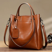 Женские сумки новые мягкие масло воск кожа большой емкости Женские сумки из натуральной кожи модные женские повседневные сумки через плечо