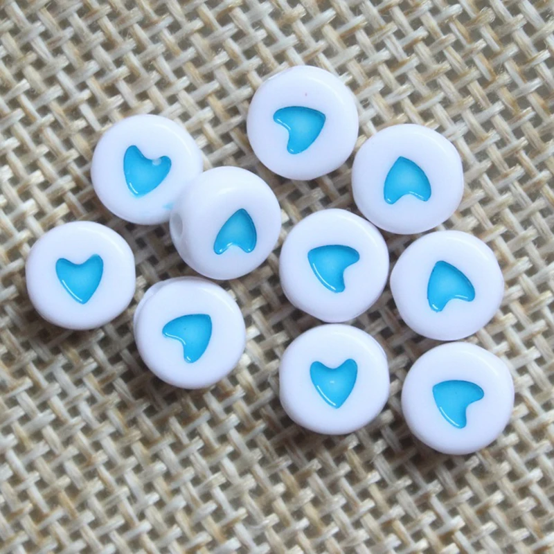 Opaque Acrylic Beads 4x7mm Flat Round Shaped with Heart Pattern (4)