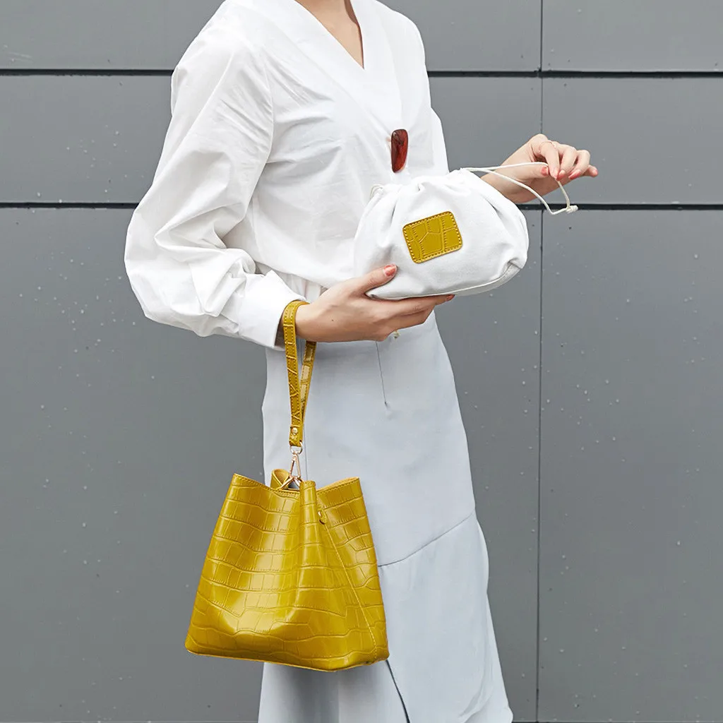 Crocodile Bucket Bag For Women Fashion Small Crossbody Bags Yellow Bags PU Leather Shoulder Bag Handbags and Purses