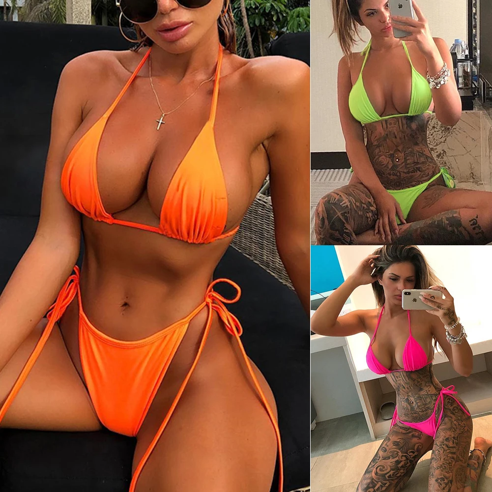 Летний женский комплект бикини купальник с пуш апом и бюстгальтером треугольный