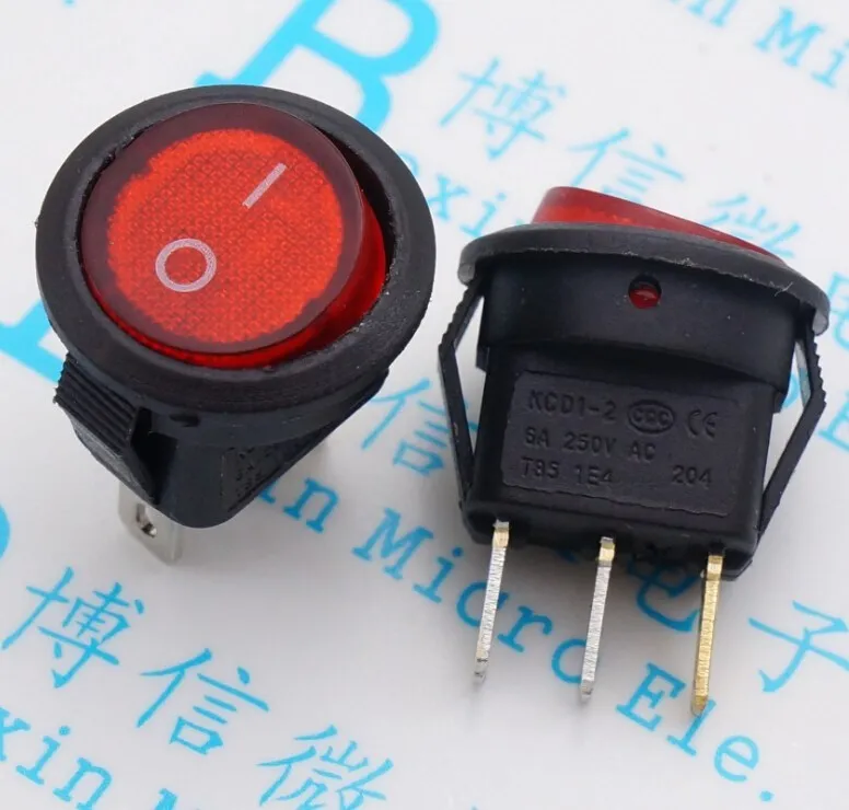 10pcs/Lot KCD1-2 15MM Red Light On The Bottom Of Circle 3 Feet 2 Gear Rocker Switch | Обустройство дома