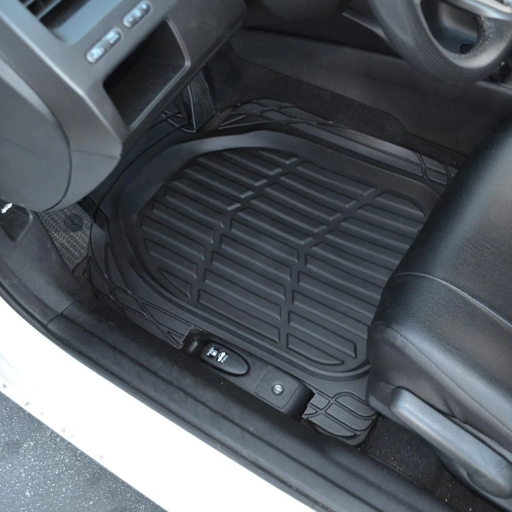 Tyre Line Rubber Car Floor Mats Universal Fit Driver & Passenger Seat Ridged Heavy Duty Rubber Floor Car Mats Black