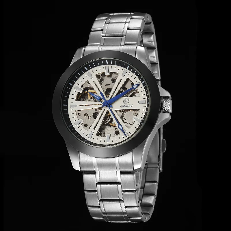 GOER brand fashion men s automatic watches Leisure movement waterproof Male watch Luminous Skeleton mechanical Man