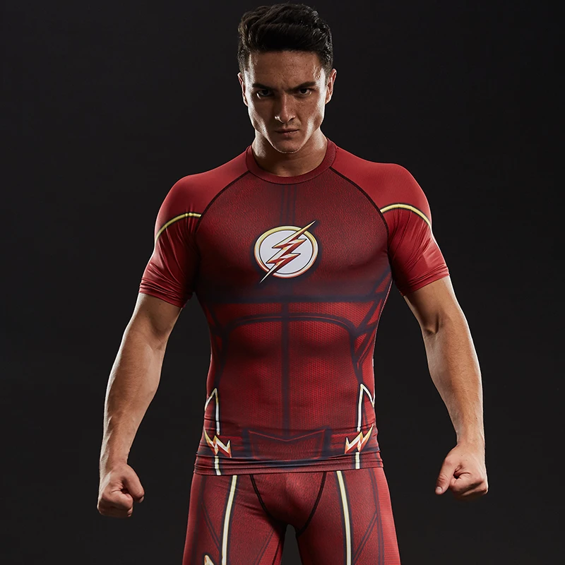 

Compression Shirt Flash 3D Printed T-shirts Men Raglan Short Sleeve Flash Cosplay Costume Quick Dry Fitness Clothing Tops Male