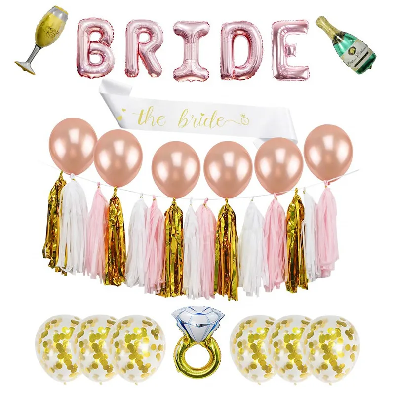 Hen Party Decoration Rose Gold Balloon Background Decoration Bride to Be Aluminum film Latex Bachelor Party Supplies PAT71 (1)